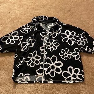 forever 21 cropped button-up shirt womens